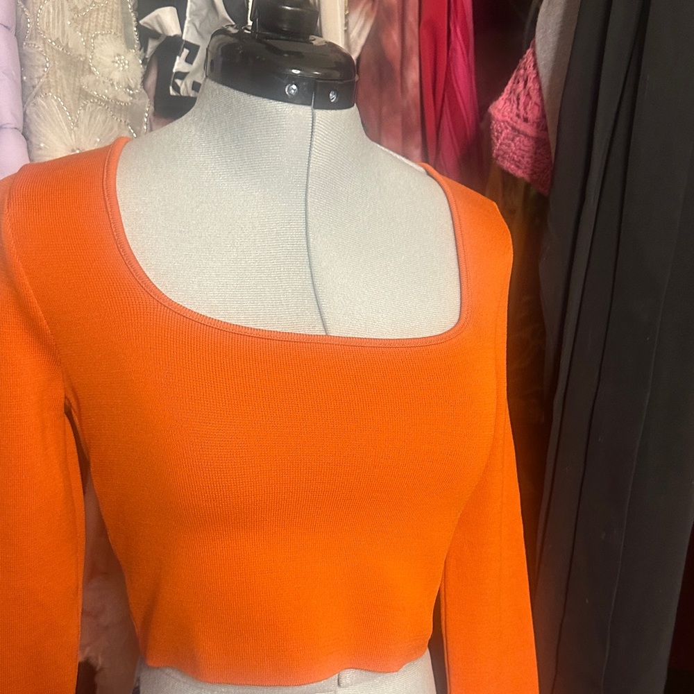 Zara Orange Square Neck Crop Top